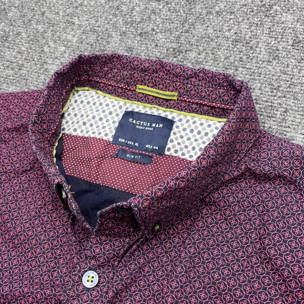 Cactus Man Ricky Singh Slim Fit Geometric Print Purple Button Down Shirt